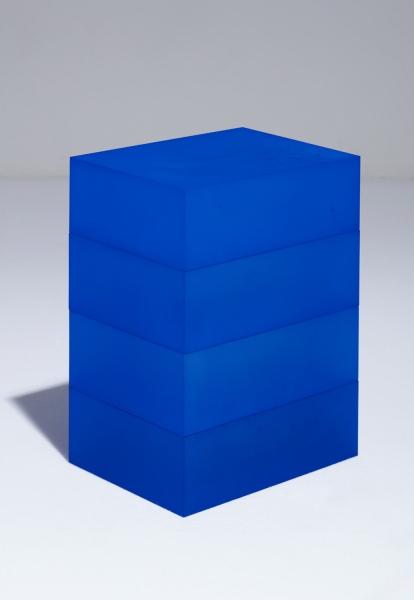 Blocks (Blue, Blue, Blue on Blue), 2018 / hand-dyed acrylic / 28 x 21 x 40(h) cm